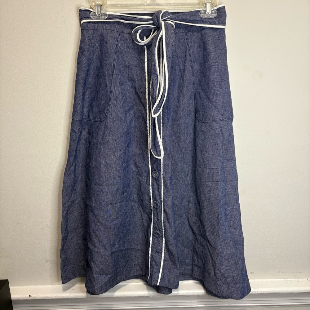 Talbots Chambray Blue Linen Blend Midi Skirt Size 6